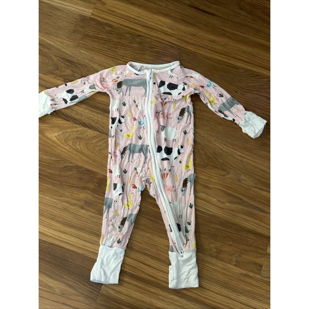 Little Sleepies Bamboo Baby Girls Farm Animal Friends Footed Sleeper Pjs 3-6 Mos